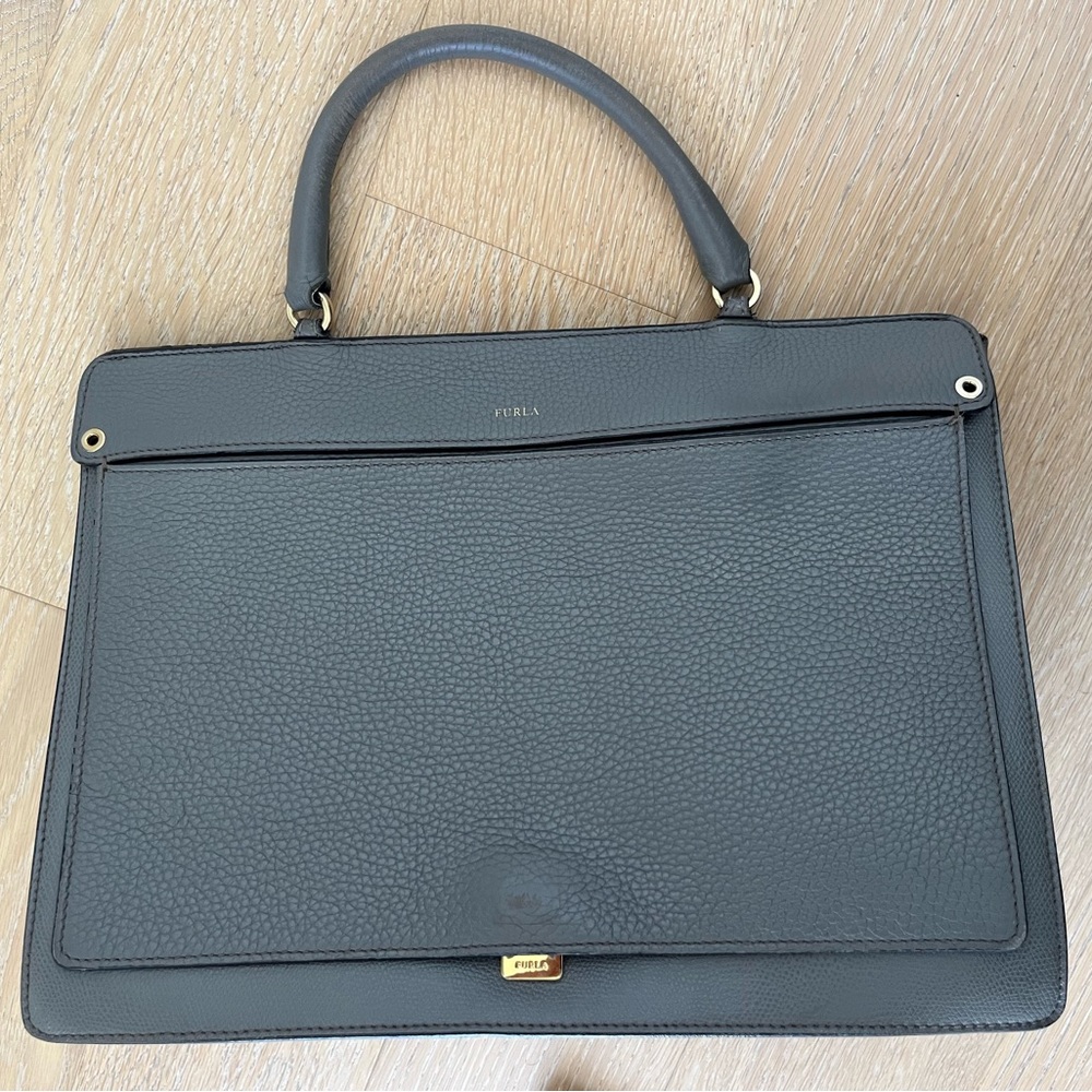 Original FURLA designer handbag.  Gray, genuine leather